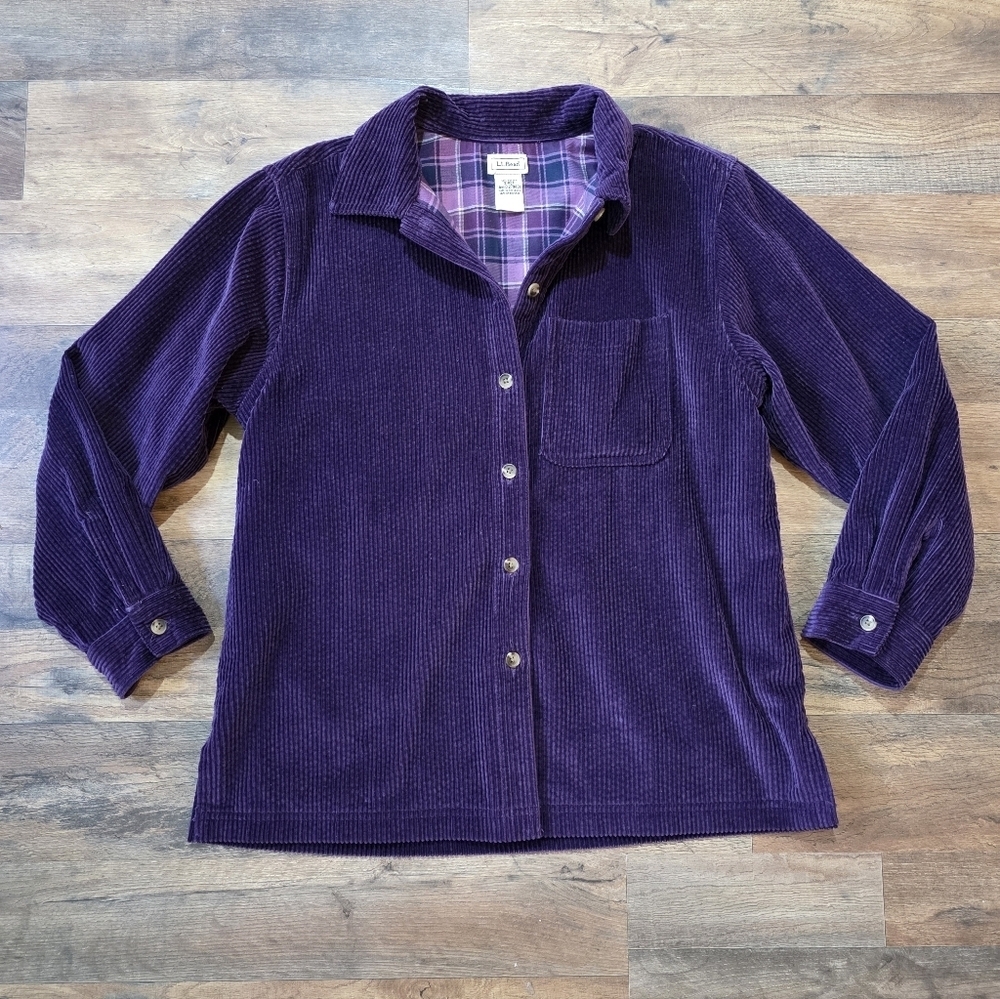 L.L Bean Vintage Women's Purple Thick Courdoury Plaid Lining Long Sleeve Shirt S